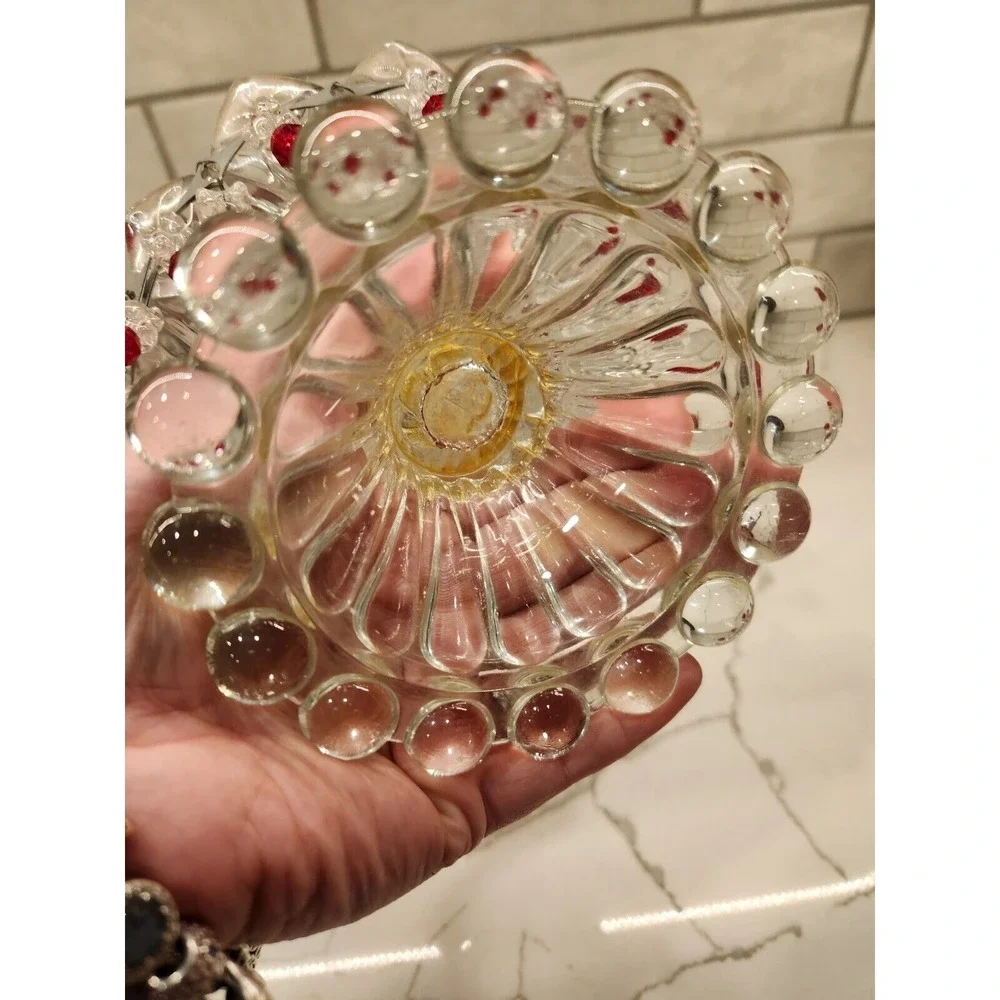 MCM Style 70s Or 80s Candle Holder Glass Base‎ With Beaded And Metal Tin Shade